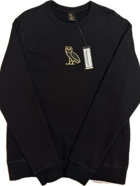 OVO Men’s Black Crewneck Sweatshirt - Gold Embroidery